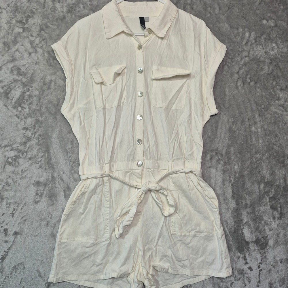 KUT from the Kloth Women Off White Linen Blend Utility Romper XL KR13801
